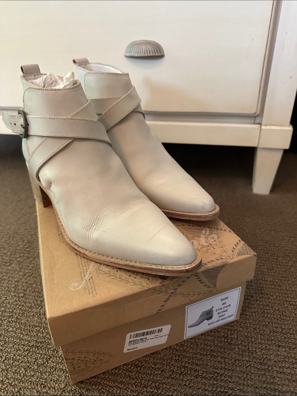 Free People Cream Pointed-Toe Ankle Booties w/Wrap Strap - listed as Bone Colour